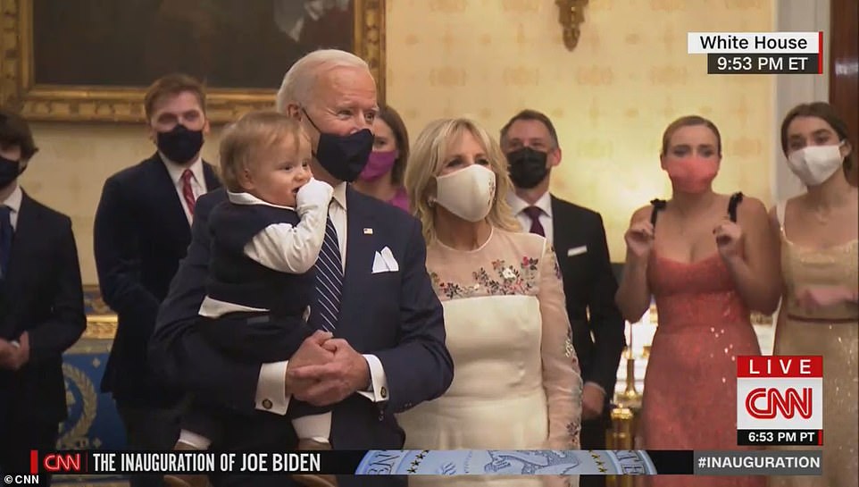 Biden was seen dancing along with his grandson as Demi Lovato covered Bill Wither's 'Lovely Day'