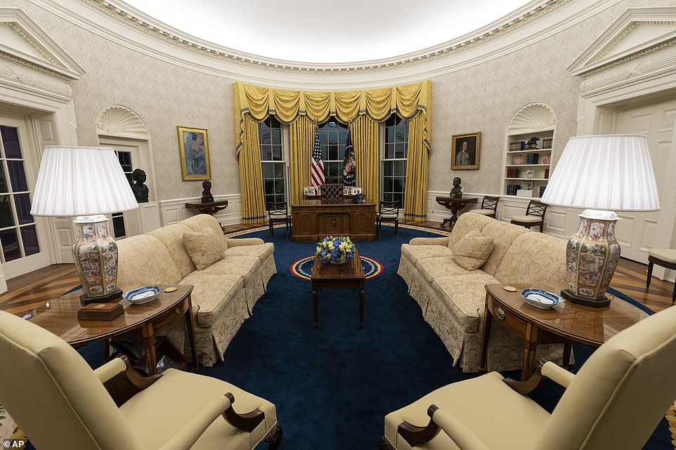 The president revealed the new décor Wednesday as he invited reporters into his new office