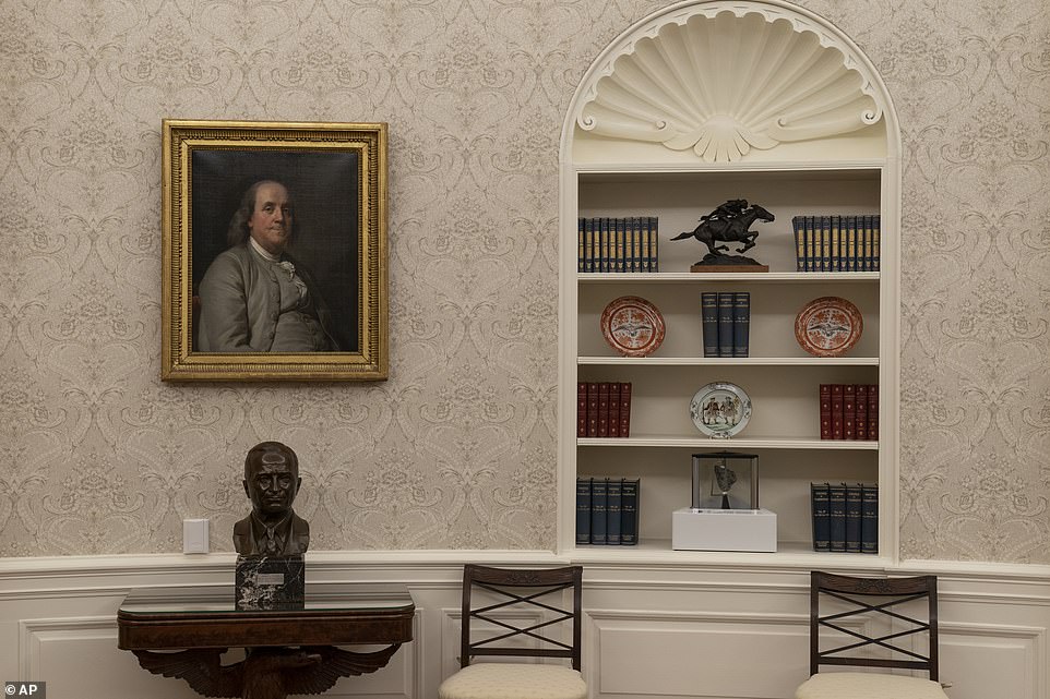 On the the table is a bust of former President Harry Truman. One office feature does remain: Biden is also using what’s known as the Resolute Desk because it was built from oak used in the British Arctic exploration ship HMS Resolute