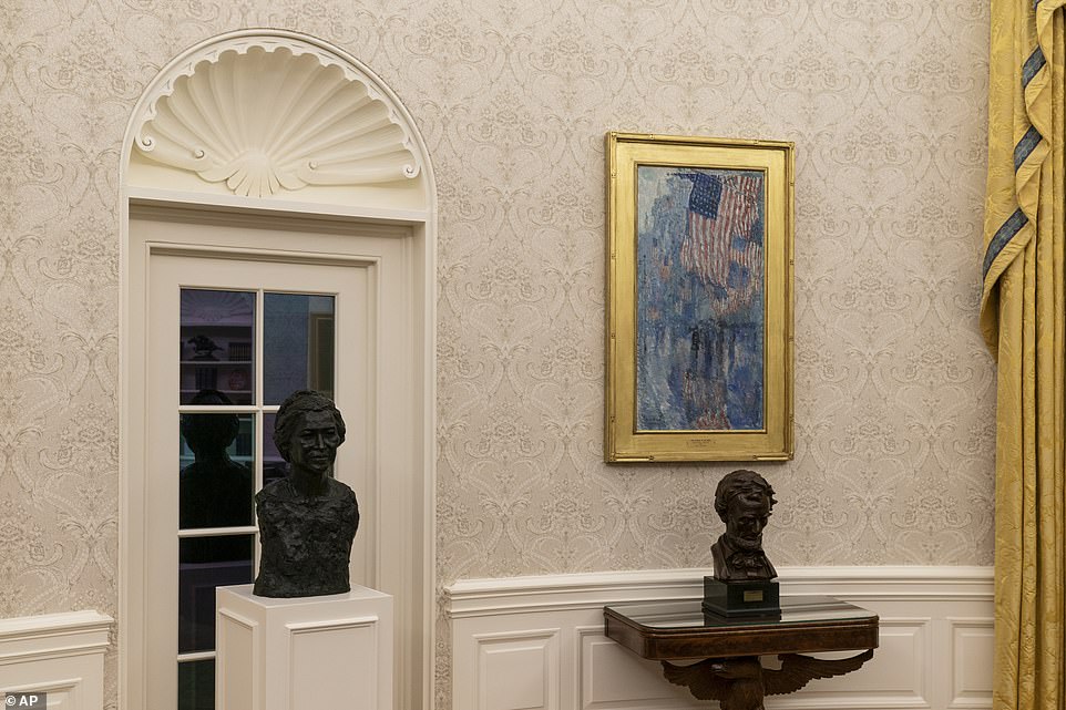 Busts of civil rights leader Rosa Parks, left, and President Abraham Lincoln, right are pictured Wednesday