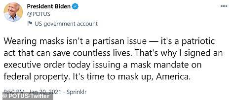 Biden tweeted about his mask mandate Wednesday