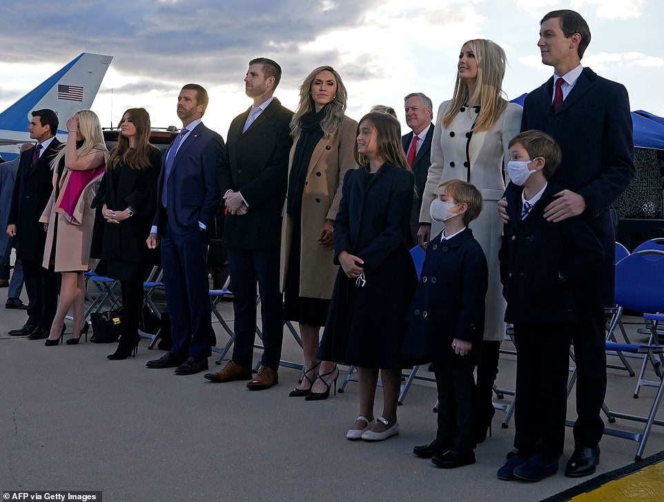 Family: Lara was by her husband's side as he, his siblings, and their respective partners supported Donald Trump in his final speech as President