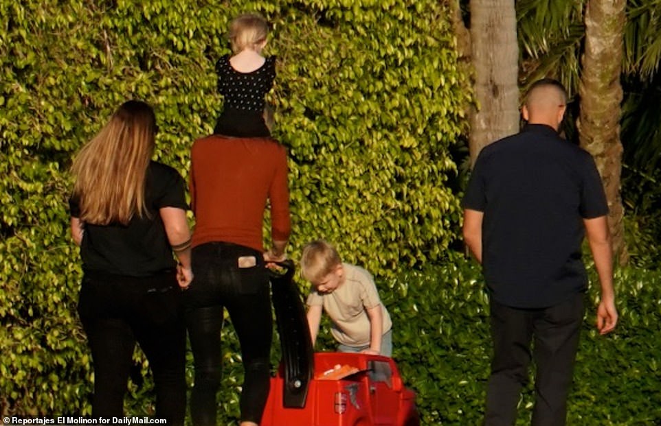 Chilling: Lara was seen spending time at Mar-a-Lago with her children, Luke and Carolina, on Tuesday, before she flew into D.C. for Trump's final speech