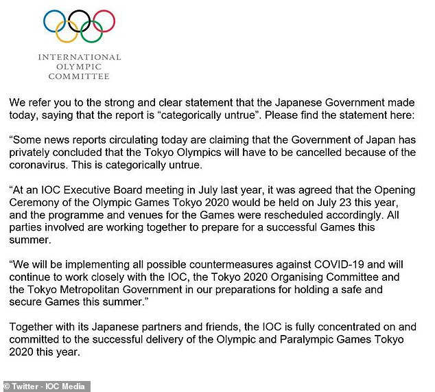 The IOC also supported the government's defiance on Friday by denying the newspaper report