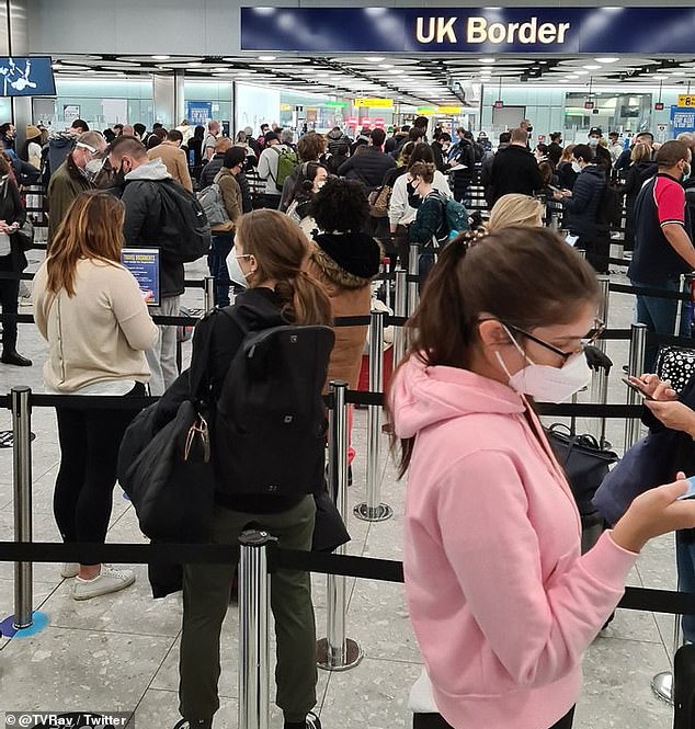 Shocking images shared to social media today showed hundreds of travellers - including children and the elderly - waiting in lines