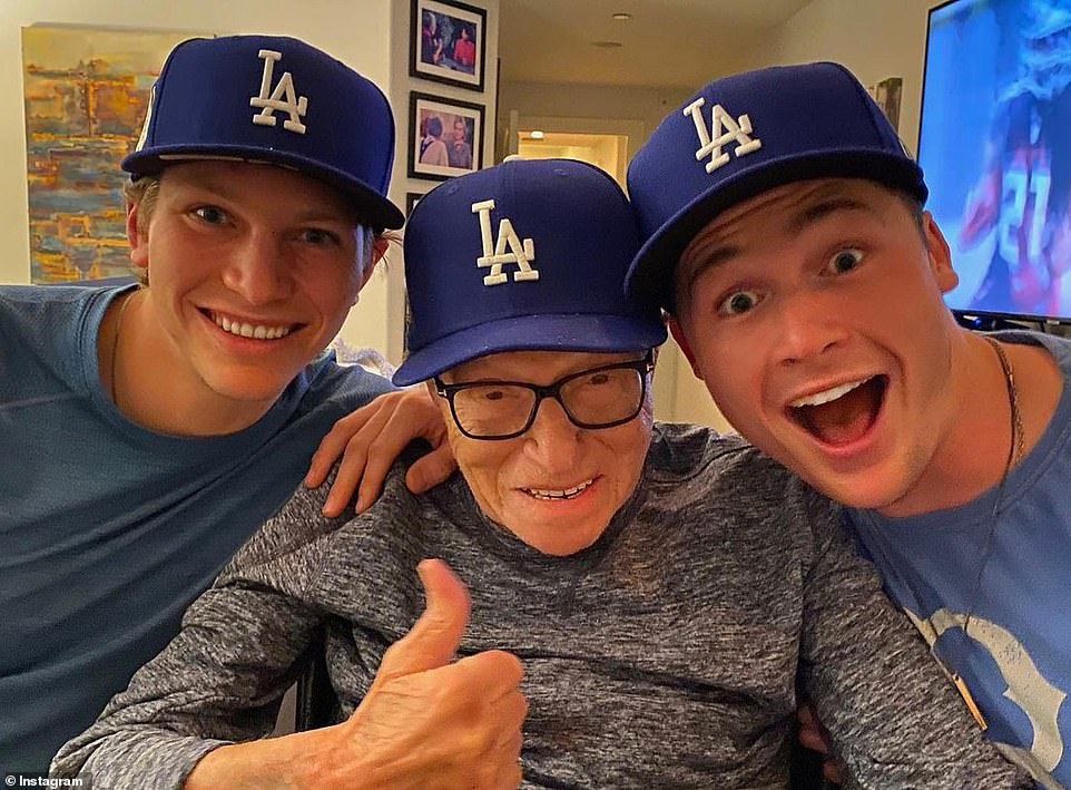 Larry King is pictured with sons Cannon and Chance. King is believed to have caught the virus from a health care worker visiting his home, a source told NBC