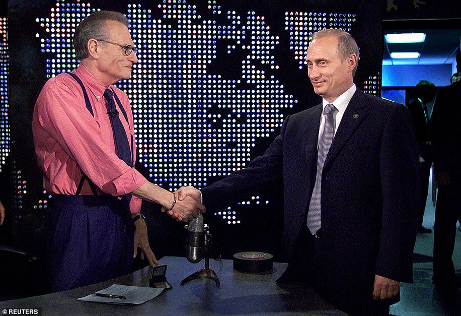 King interviewed some of the world's brightest and most influential figures throughout his career. He is pictured above with Russian President Vladimir Putin before a taping of 'The Larry King Show in New York in September 8, 2000