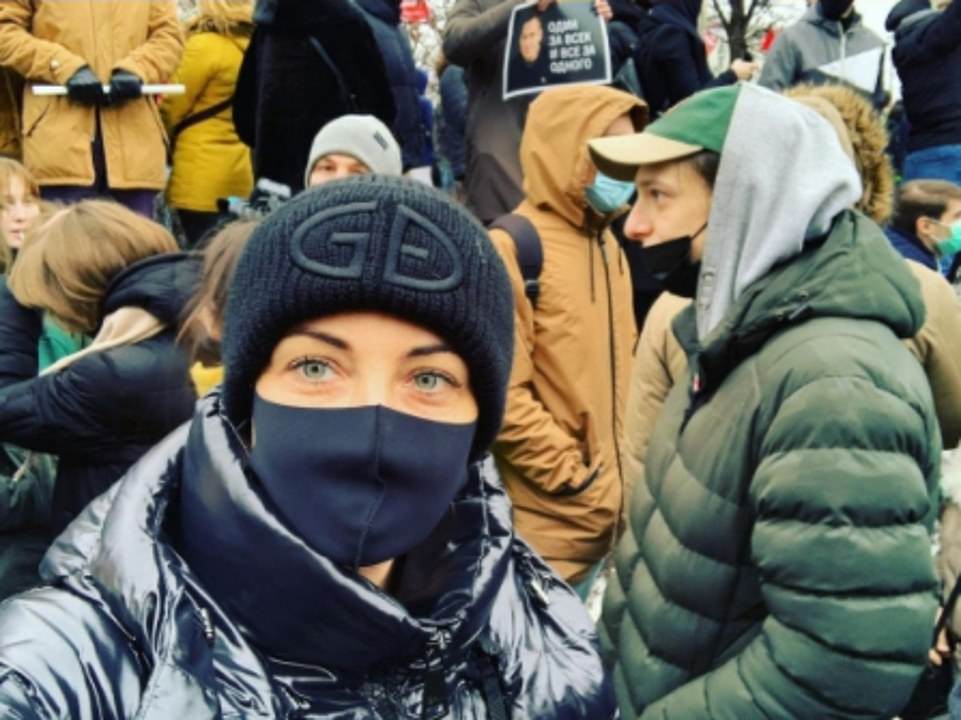Demonstrators gathered at Moscow's central Pushkin Square and nearby streets despite a heavy police presence and detentions. Pictured: Yulia Navalnaya