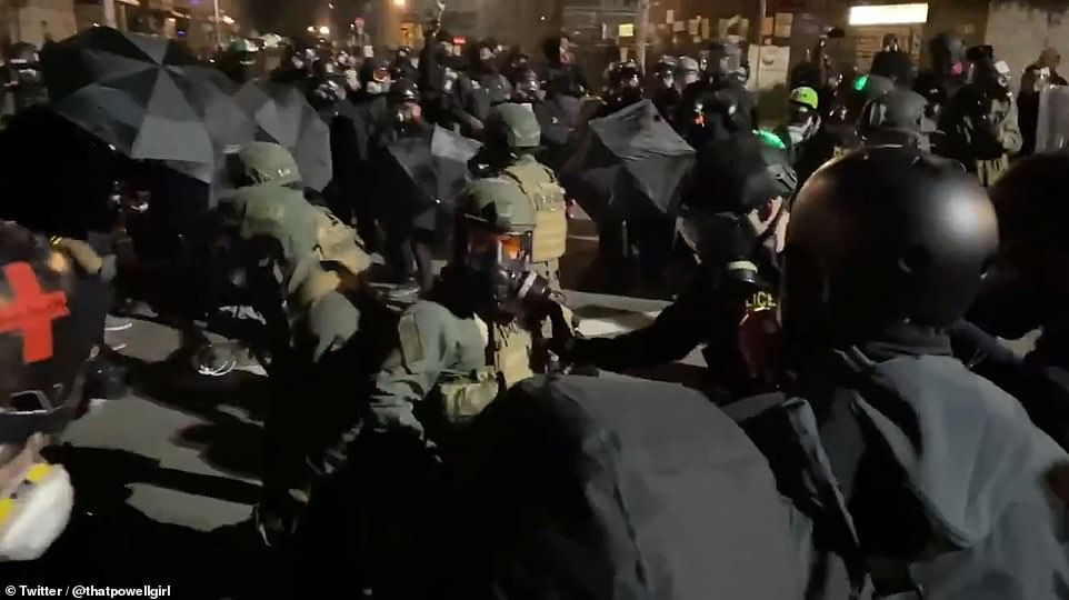 'If you trespass on federal property with a weapon … you will be arrested,' a recording warned the crowd before officers began deploying tear gas