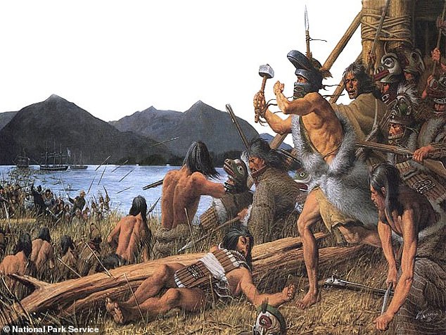 A representation of the Tlingit's 1804 battle against Russian forces by painter Louis S. Glanzman