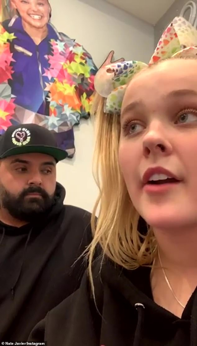 JoJo took to her videographer Nate Javier's (L) Instagram Live that evening: 'Never prank the police that is the most wrong thing to do. It's very, very, very illegal'