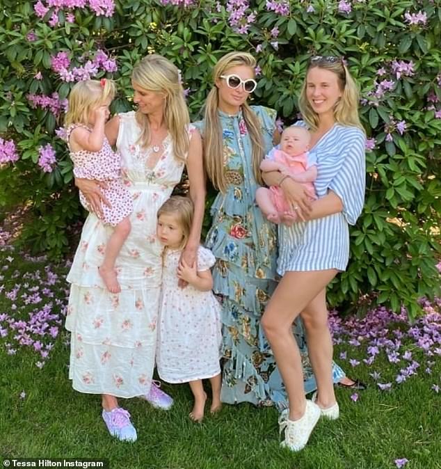 Outnumbered: The Savage X Fenty model likely felt left out compared to big sister Nicky (L) with daughters Lily-Grace, 4; and Teddy, 3; and her sister-in-law Tessa (R) with daughter Milou, 11 months (pictured June 15)