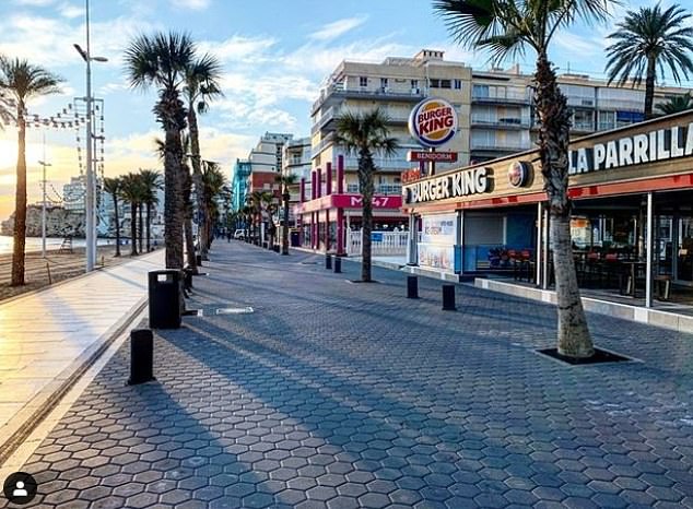 The sunny strip in Benidorm on Spain's Mediterranean coast is hugely popular but was empty of tourists on Tuesday morning