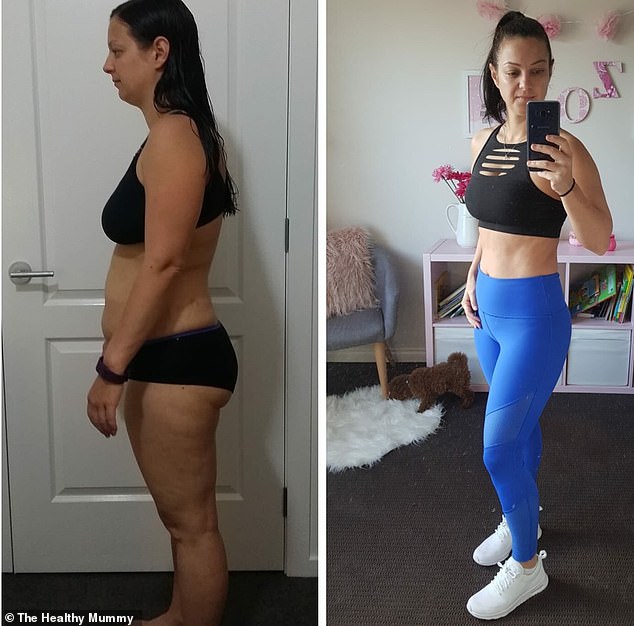 Now, the mum-of-two (pictured before and after) swears a by a mixture of bootcamps, incidental exercise and little to no sugar for her svelte frame