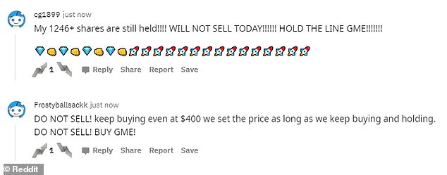 Users of the Reddit forum WallStreetBets have been urging each other to buy and hold GameStop stock, driving the price higher, as seen above on Wednesday