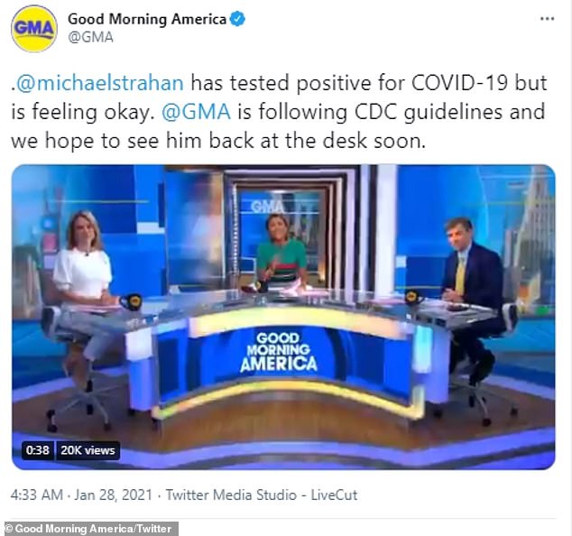 'We hope to see him back at the desk soon': GMA posted video of the announcement on their Twitter
