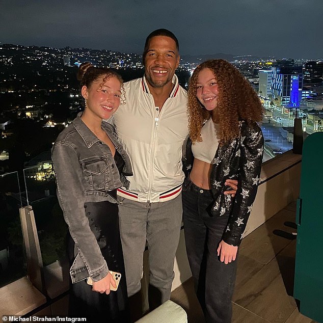 Family man: Strahan is a father of 16-year-old twin daughters Isabella and Sophia and according to sources for TMZ, he came into contact with them after he had been exposed and they are getting tested