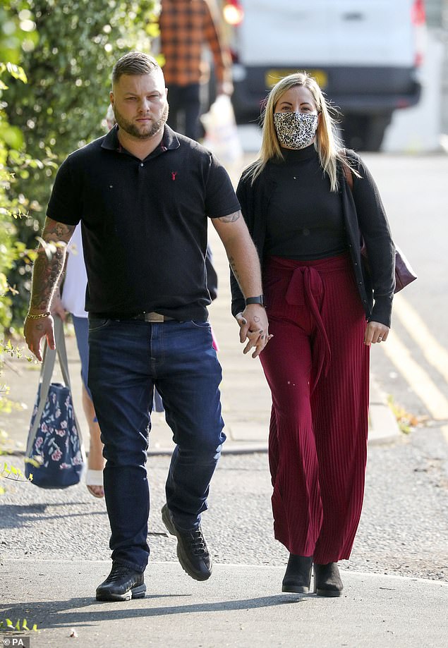 Barber's delivery driver husband Daniel is seen accompanying his wife of four years to court during her three-week hearing at Aylesbury Crown Court, Buckinghamshire