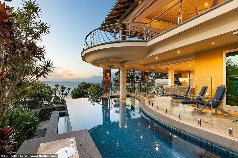 Pricing: Mr Edge based his $20 million price on 'a number of 'comparables'. He listed similar properties in the area, including this five-bedroom home at 35 Marine Parade, with private stairs to Wategos Beach and a heated infinity pool overlooking the ocean, worth $22 million