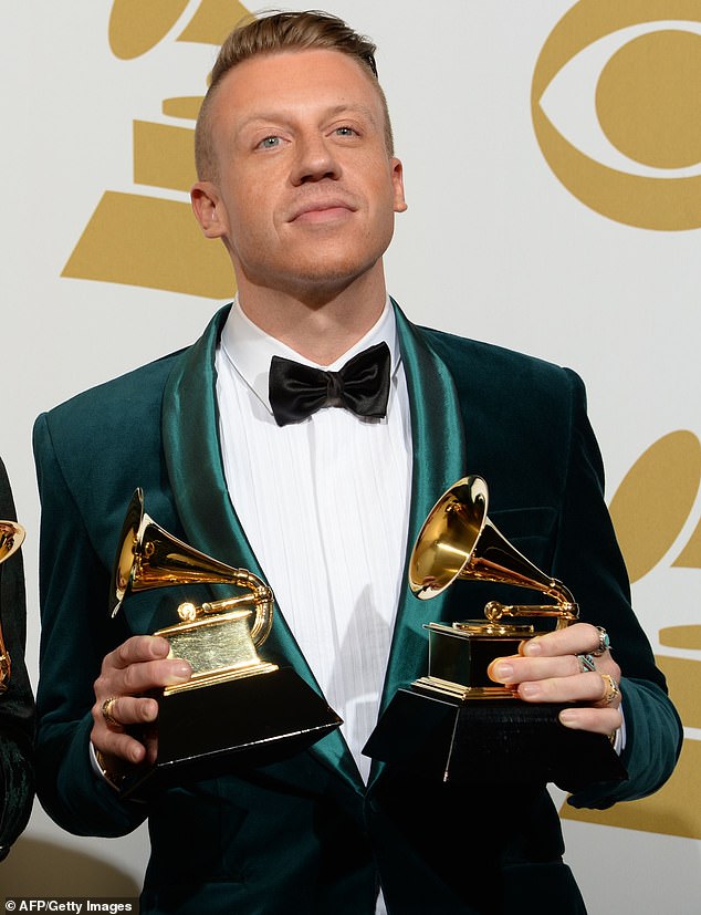 The big fame days: Macklemore with his awards in the press room during the 56th Grammy Awards at the Staples Center in Los Angeles in 2014