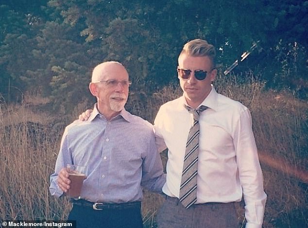 With his caring father: Macklemore with his dad, 'Me and pops at @caitlin_chapman's wedding. #orcas'