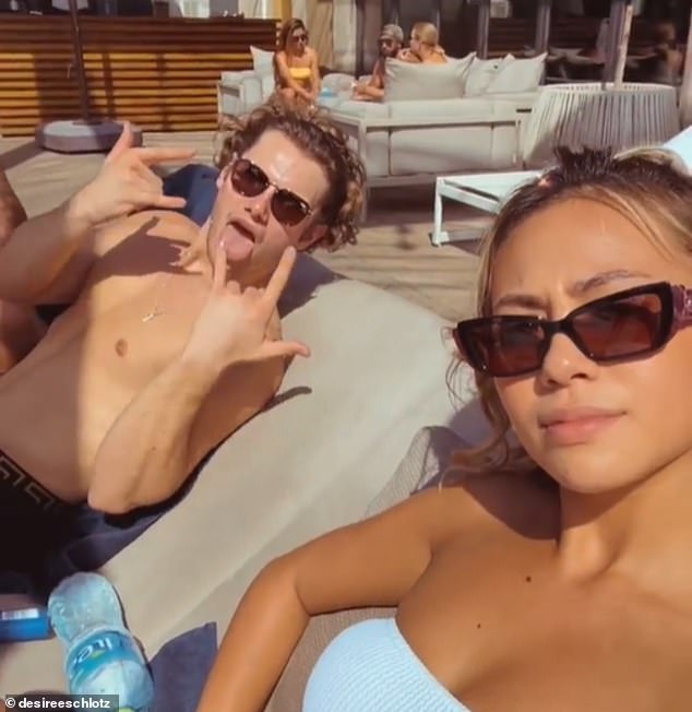 Love Island star Joe Garratt and his American girlfriend Desiree Schlotz continued to enjoy the sun on Friday after arriving in Dubai five days ago