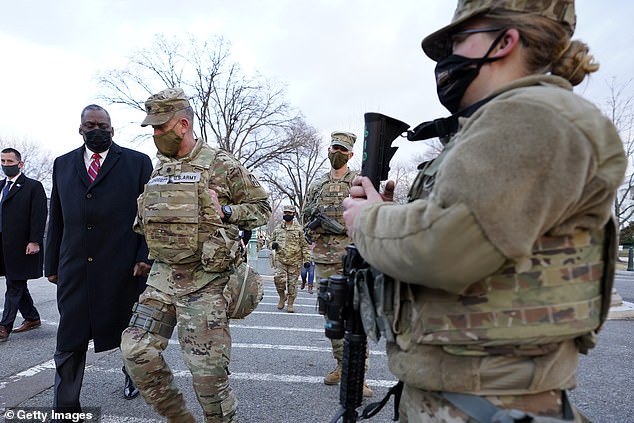 Secretary of Defense Lloyd Austin visited National Guard troops deployed at the U.S. Capitol and its perimeter on Friday