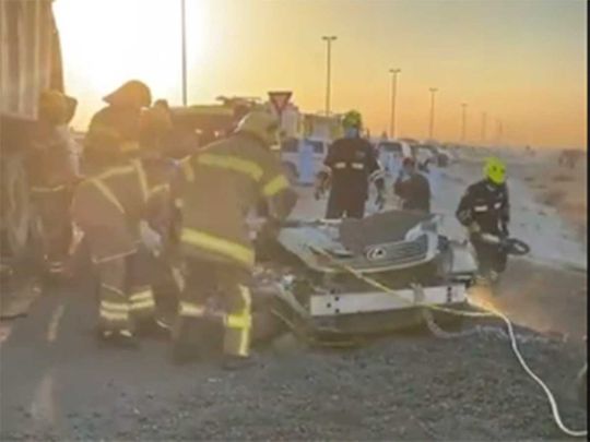 Emirati man dies after his car is crushed by a truck in Fujairah road accident
