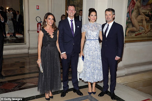 Tensions have grown between Crown Princess Mary (pictured second from right with husband Frederik) and Princess Marie (left with husband Joachim)