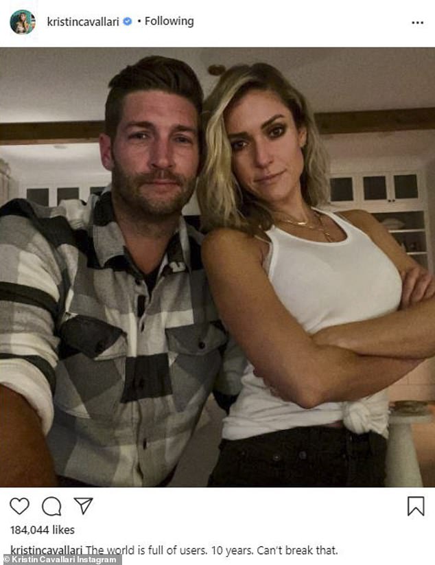 Same caption too: Kristin Cavallari and her estranged husband Jay Cutler both posted the same Instagram selfie together this Friday