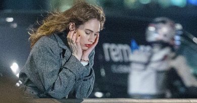 Lily James looks lovelorn on a London bridge after a dramatic year on and off the screen