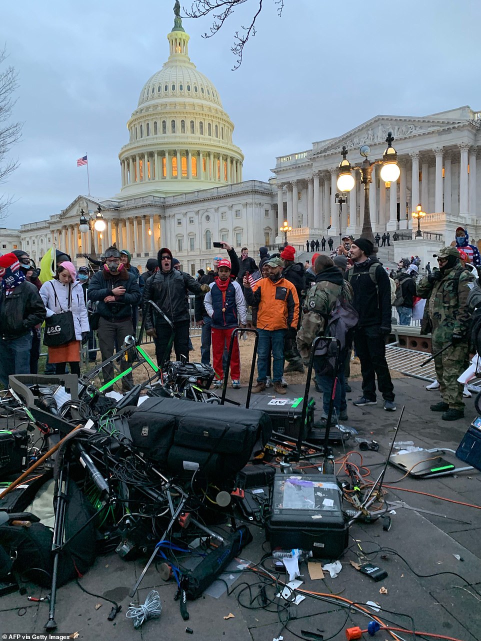 MAGA rioters destroy television cameras and chase down news crews at the US Capitol