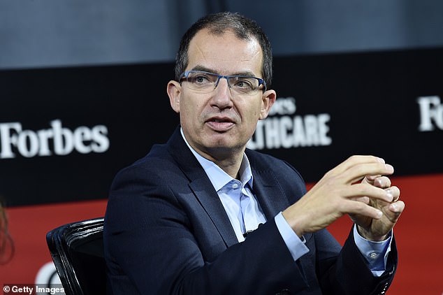 Moderna Inc CEO Stéphane Bancel said  on Thursday the firm's coronavirus vaccine will likely protect for at least 'a couple of years.' Pictured: Bancel attends 2019 Forbes Healthcare Summit at the Jazz at Lincoln Center in New York City, December 2019