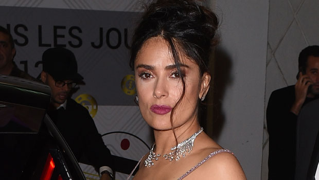 Salma Hayek Shakes Her Drenched Hair After Getting Soaking Wet In Low-Cut Swimsuit — Watch