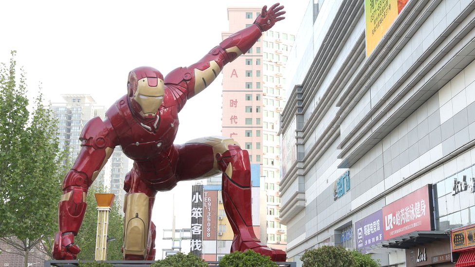 Sculpture of Iron Man, the Marvel hero, in Zhengzhou, China.