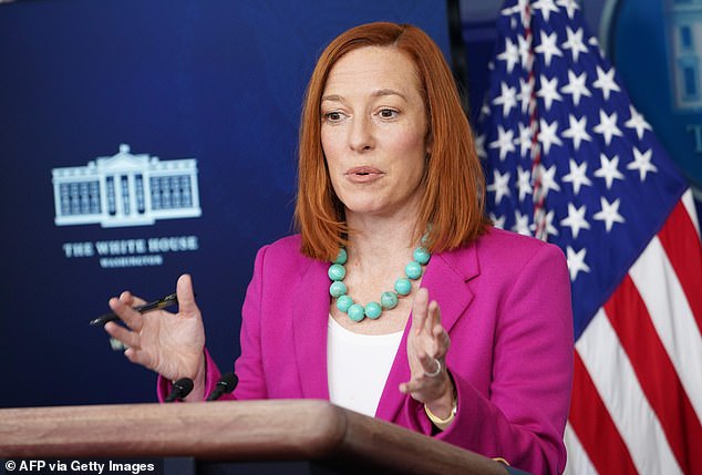 Ladies first: White House press secretary Jen Psaki's press briefing room on Thursday was almost exclusively filled with female journalists