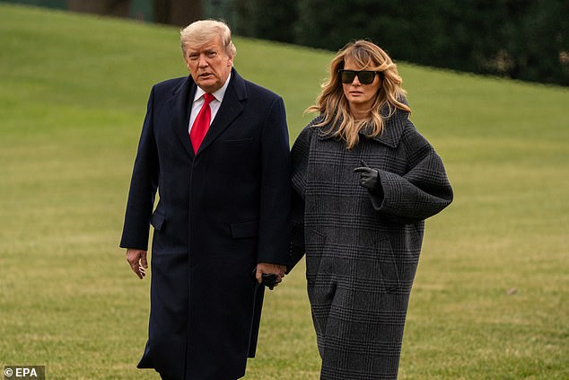 President Donald Trump (left), returning to the White House Thursday with first lady Melania Trump (right), pointed a finger at Jared Kushner and there being too much coronavirus testing predicting he would lose the election, the New York Times reported