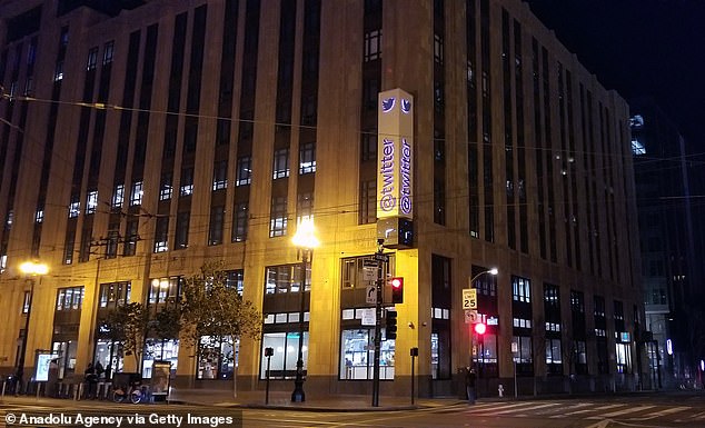 Twitter was on Monday bracing for pro-Trump protesters outside its San Francisco, pictured, headquarters after banning the president from the platform