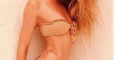 Victoria’s Secret model Candice Swanepoel poses in a nude bikini