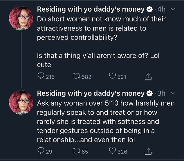 Woman suggests ‘short women’ are attractive to men because they look easier to CONTROL