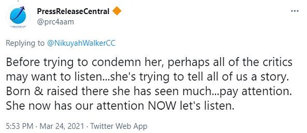 Others on Twitter defended Walker, saying that people 'may want to listen' as the mayor is 'trying to tell all of us a story'
