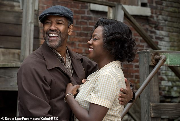 Powerful piece: Davis received her first Oscar win for her portrayal of Rose Lee Maxson in the 2016 film Fences, which starred and was directed by Denzel Washington; the two are seen performing in the feature