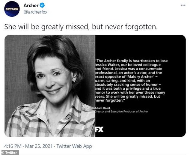 Missed: The official Archer Twitter posted a heartfelt statement after the passing of Walter, from Archer creator Adam Reed