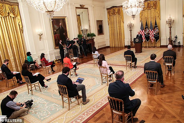 The White House limited the number of reporters in the room because of the COVID pandemic