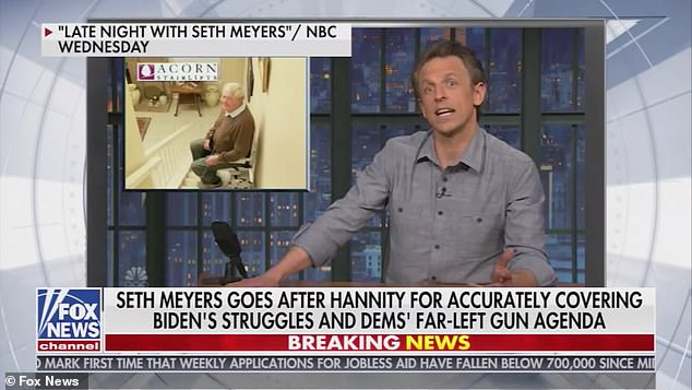 Meyers, while addressing recent mass shootings in Colorado and Georgia, had slammed Hannity and other Republicans for their views on gun control on his Wednesday night show