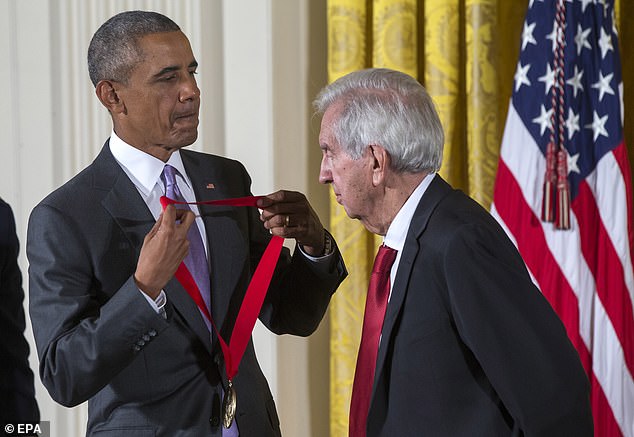 Serious achievement: In 2014, McMurtry was awarded the National Humanities Medal for his work as a writer; he is seen receiving the medal from then-President Barack Obama