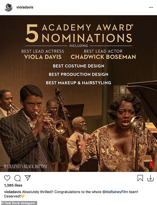 Well deserved: Viola Davis made history on Monday morning after she was nominated for her fourth Oscar - the most number of overall acting nominations for a black women in the history of Hollywood
