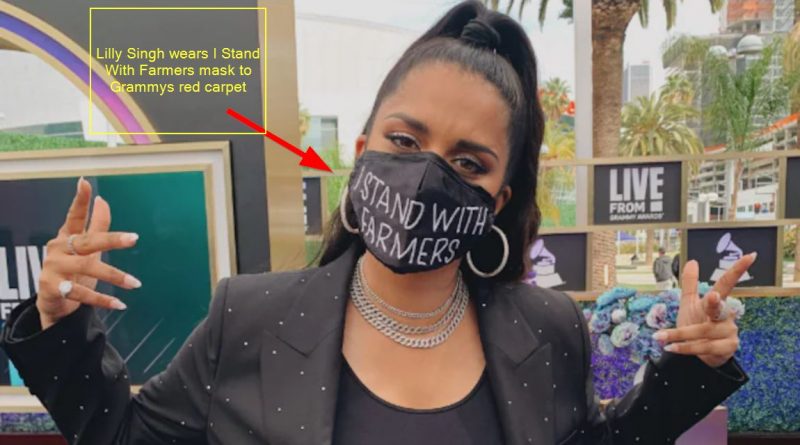 Lilly Singh wears I Stand With Farmers mask to Grammys red carpet. See viral pic