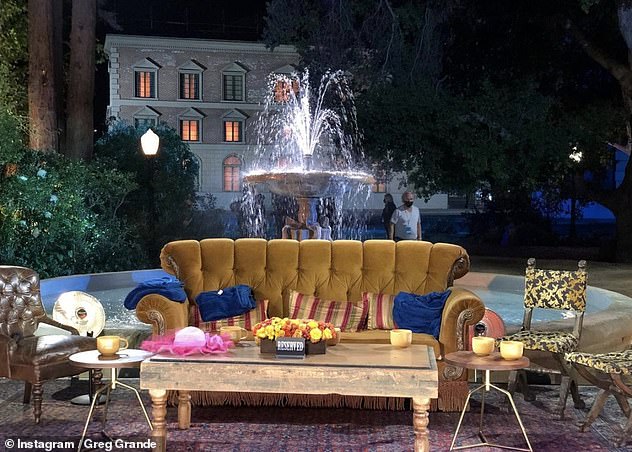 Production designer: Production designer Grande also strongly hinted at the fountain's presence in the special, sending out a snap of a couch and chairs set up in front of the fountain