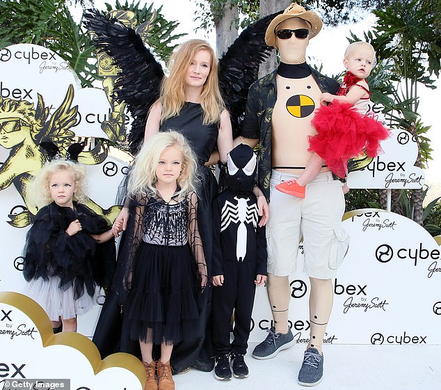 Family: Kimberly has Olivia, 10, Joshua, nine, Annabel, seven, Emilia, five, and Gwendolyn, two, with her spouse. Seen at CYBEX and Jeremy Scott's Halloween extravaganza in 2017